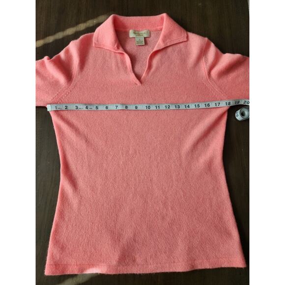 Peck & Peck 100% cashmere Neon Coral V neck Collared Long Sleeve sweater Small - Picture 5 of 6